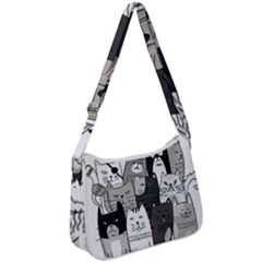 Cute Cat Hand Drawn Cartoon Style Zip Up Shoulder Bag by Simbadda