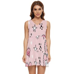 Cartoon Cute Valentines Day Doodle Heart Love Flower Seamless Pattern Vector Tiered Sleeveless Mini Dress by Simbadda