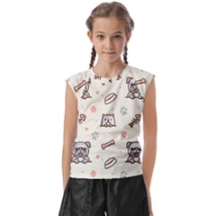 Pug-dog-cat-with-bone-fish-bones-paw-prints-ball-seamless-pattern-vector-background Kids  Raglan Cap Sleeve Tee by Simbadda