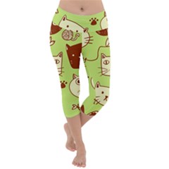 Cute-hand-drawn-cat-seamless-pattern Lightweight Velour Capri Yoga Leggings by Simbadda