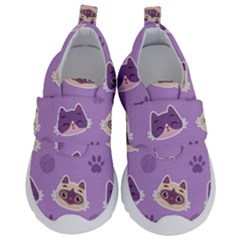Cute-colorful-cat-kitten-with-paw-yarn-ball-seamless-pattern Kids  Velcro No Lace Shoes by Simbadda