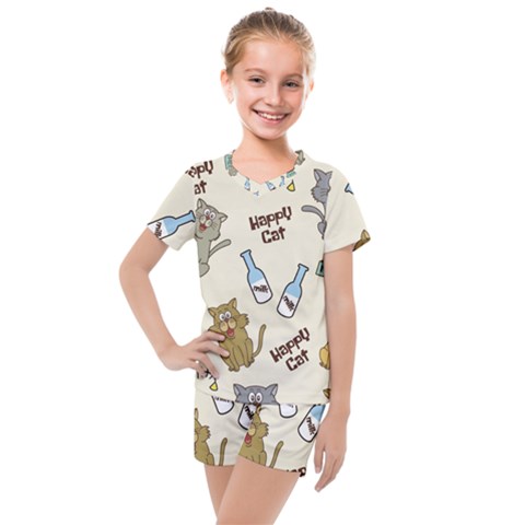 Happy-cats-pattern-background Kids  Mesh Tee And Shorts Set by Simbadda