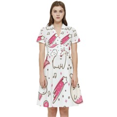 Cute-animals-seamless-pattern-kawaii-doodle-style Short Sleeve Waist Detail Dress by Simbadda