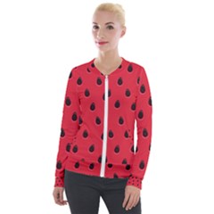 Seamless-watermelon-surface-texture Velvet Zip Up Jacket by Simbadda