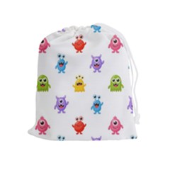 Seamless-pattern-cute-funny-monster-cartoon-isolated-white-background Drawstring Pouch (xl) by Simbadda