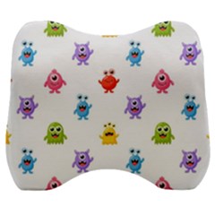 Seamless-pattern-cute-funny-monster-cartoon-isolated-white-background Velour Head Support Cushion by Simbadda