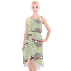 Sloths-pattern-design High-low Halter Chiffon Dress  by Simbadda