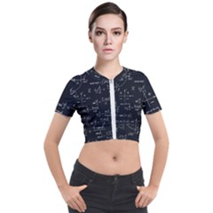 Mathematical-seamless-pattern-with-geometric-shapes-formulas Short Sleeve Cropped Jacket by Simbadda