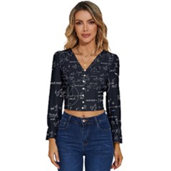 Mathematical-seamless-pattern-with-geometric-shapes-formulas Long Sleeve V-neck Top by Simbadda