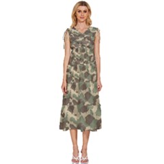 Camouflage Design V-neck Drawstring Shoulder Sleeveless Maxi Dress by Excel