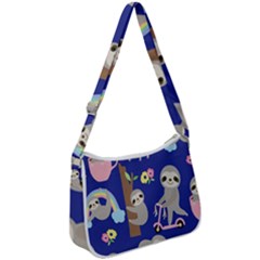 Hand-drawn-cute-sloth-pattern-background Zip Up Shoulder Bag by Simbadda