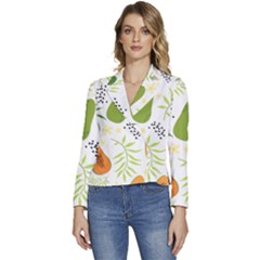 Seamless-tropical-pattern-with-papaya Women s Long Sleeve Revers Collar Cropped Jacket by Simbadda