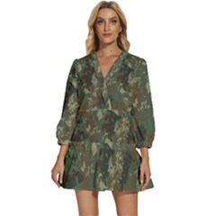 Camouflage-splatters-background V-neck Placket Mini Dress by Simbadda