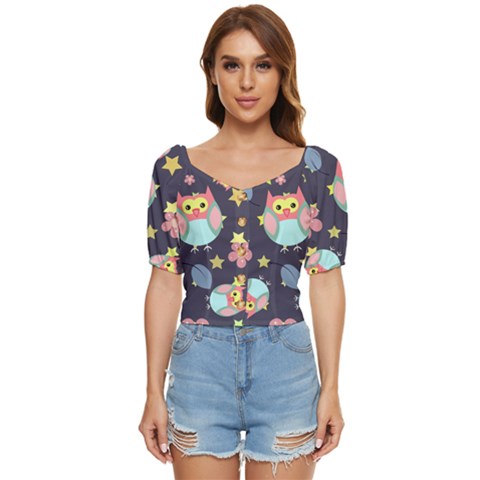 Owl-stars-pattern-background Button Up Blouse by Simbadda
