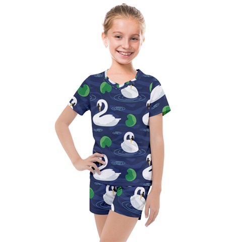 Swan-pattern-elegant-design Kids  Mesh Tee And Shorts Set by Simbadda