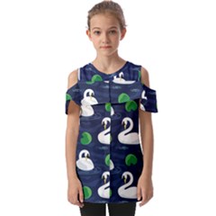 Swan-pattern-elegant-design Fold Over Open Sleeve Top by Simbadda