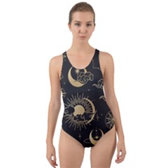 Asian Seamless Pattern With Clouds Moon Sun Stars Vector Collection Oriental Chinese Japanese Korean Cut-out Back One Piece Swimsuit by Grandong