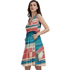 Bridge Transportation Train Toys Sleeveless V-neck Skater Dress With Pockets by Grandong