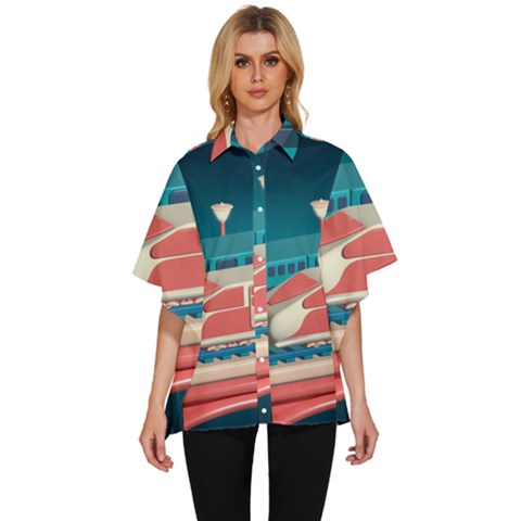 Bridge Transportation Train Toys Women s Batwing Button Up Shirt by Grandong