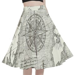 Vintage World Map Antique A-line Full Circle Midi Skirt With Pocket by Proyonanggan