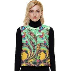 Monkey Tiger Bird Parrot Forest Jungle Style Women s Button Up Puffer Vest by Grandong