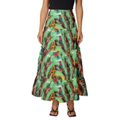 Monkey Tiger Bird Parrot Forest Jungle Style Tiered Ruffle Maxi Skirt by Grandong