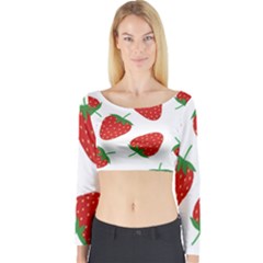 Seamless Pattern Fresh Strawberry Long Sleeve Crop Top by Bangk1t