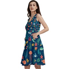 Variety Of Fish Illustration Turtle Jellyfish Art Texture Sleeveless V-neck Skater Dress With Pockets by Bangk1t