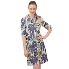 Purple Orange Green Blue Cartoon Long Sleeve Mini Shirt Dress by Bangk1t