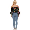 Seamless Pattern Space Off Shoulder Flutter Bell Sleeve Top View4