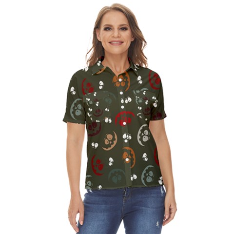 Art Halloween Pattern Creepy Design Digital Papers Women s Short Sleeve Double Pocket Shirt by pakminggu