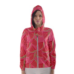 Watermelon Background Watermelon Wallpaper Women s Hooded Windbreaker by pakminggu