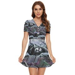 Cyberpunk Drama V-neck High Waist Chiffon Mini Dress by MRNStudios