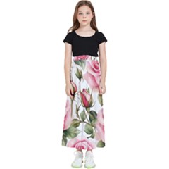 Flower Rose Pink Kids  Flared Maxi Skirt by Ravend