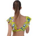 Robot Pattern Plunge Frill Sleeve Bikini Top View2