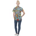 Cartoon Underwater Seamless Pattern With Crab Fish Seahorse Coral Marine Elements Women s Short Sleeve Pocket Shirt View2