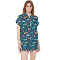 Variety Of Fish Illustration Turtle Jellyfish Art Texture Chiffon Lounge Set by Grandong