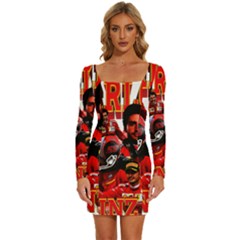 Carlos Sainz Long Sleeve Square Neck Bodycon Velvet Dress by Boster123
