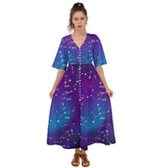 Realistic Night Sky With Constellations Kimono Sleeve Boho Dress by Cowasu
