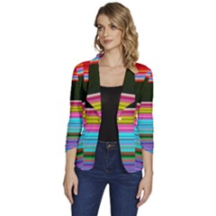 Horizontal Line Colorful Women s One-button 3/4 Sleeve Short Jacket by Grandong