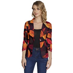 Leaves Autumn Women s One-button 3/4 Sleeve Short Jacket by Grandong