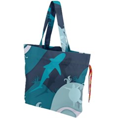 Ocean Turtle Shark Sea Life Sea Drawstring Tote Bag by pakminggu