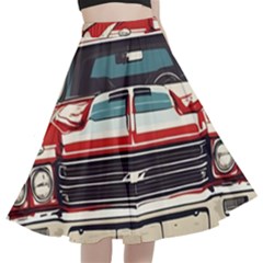 Car Vehicle Vintage Automobile A-line Full Circle Midi Skirt With Pocket by Ravend