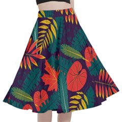 Leaves Pattern Seamless A-line Full Circle Midi Skirt With Pocket by Ravend
