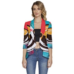 Coffee Tea Cappuccino Women s 3/4 Sleeve Ruffle Edge Open Front Jacket by uniart180623