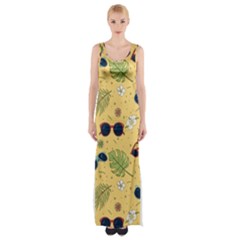 Seamless Pattern Of Sunglasses Tropical Leaves And Flower Thigh Split Maxi Dress by Bedest