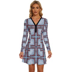 Pattern-cross-geometric-shape Long Sleeve Deep V Mini Dress  by Bedest