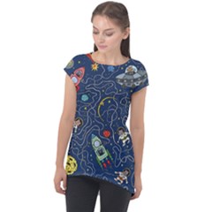 Cat-cosmos-cosmonaut-rocket Cap Sleeve High Low Top by pakminggu