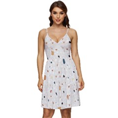 Terrazzo Natural Stone Pattern Art V-neck Pocket Summer Dress  by pakminggu