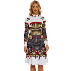 Samurai Katana Warrior Long Sleeve Shirt Collar A-line Dress by Cowasu